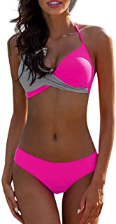 Auifor◕‿◕Sexy Bikini Delgada Correa de Hombro Impresa Tirantes Traje de bano bano de Las senoras Brasil empujan Alta Bikini Traje de Color del Golpe del Sujetador Grueso Traje de bano Traje de bano