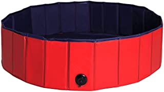 Dibea PVC- Piscina para Mascotas- Banera Plegable para Perros- O 120 Cm- Rojo-Azul Oscuro- M- 4