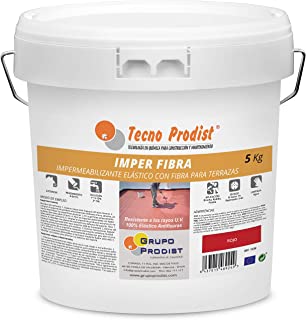 IMPER FIBRA de Tecno Prodist - 5 Kg (ROJO) Pintura Impermeabilizante elastica para Terrazas con Fibras Incorporadas - Buena Calidad - (A Rodillo o brocha- disponible en color rojo o blanco)