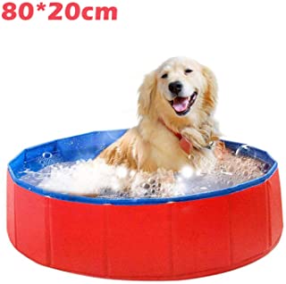 JJOBS Piscina para Perro Banera Plegable para Perros Gatos Mascotas- Natacion al Aire Libre- Material de PVC-Rojo (S:80 x 20CM)