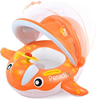 Peradix Flotador para bebe 6meses-3 Anos Barco Inflable Flotador con Asiento Respaldo Techo Ajustable Juguetes de Desarrollo de Natacion en Agua para Ninos (Naranja)
