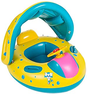 Wishliker Flotador para bebe con Asiento-Respaldo-Techo del Sol-Barca bebe de Piscina para 1-3 Anos de Edad